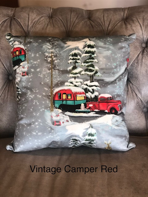 Velvet Pillow - Vintage Red Truck & Camper